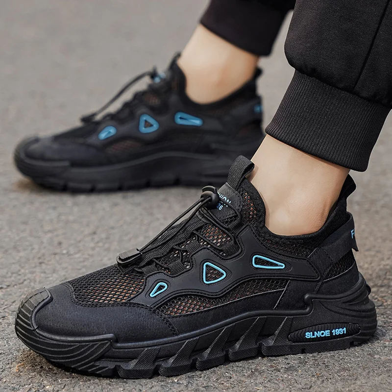

Men's Outdoor Sports Shoes Breathable Mesh Hollow Design Summer New Style Casual Sandals Comfortable Leather plus Net Upper