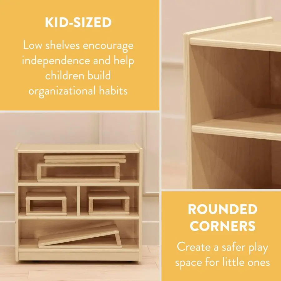 Mobile Block Storage Cabinet, Starter, Toy Organizer, Natural