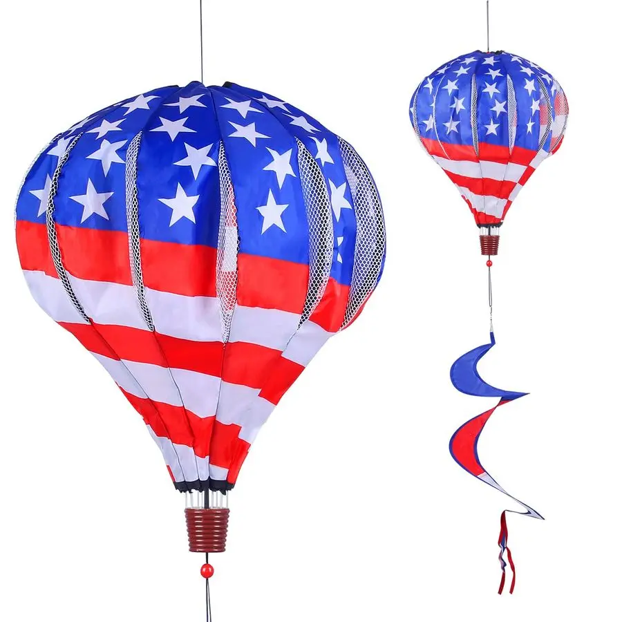 

2Pcs Patriotic Hot Air Balloon Wind Spinner, American Flag Kinetic Wind Twister with Tail, Outdoor Spiral Windmill Garden Yard,