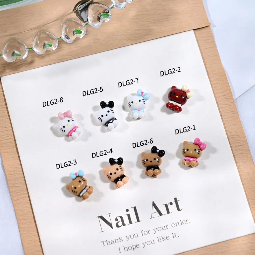 10 pçs kawaii olá kitty prego strass kuromi cinnamoroll bronzeamento kitty encantos de unhas verão bonito dos desenhos animados kt gato decoração de unhas