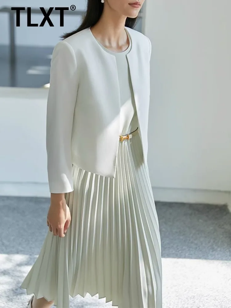 

TLXT Элегантный женский комплект из 2 предметов с круглым вырезом и длинными рукавами, короткий пиджак, юбки с высокой талией, женские весенние комплекты 2025, новинка XK1000