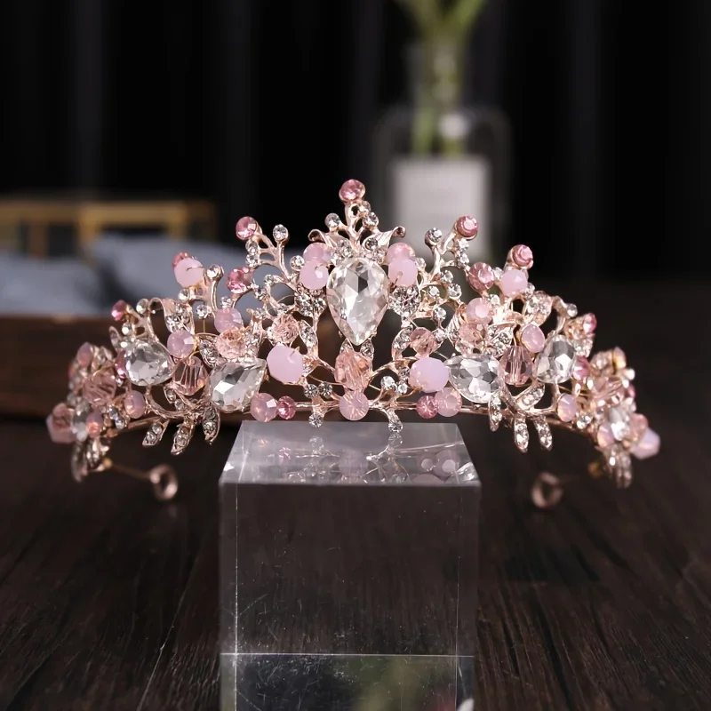 Handmade Crystal Rose Gold Crown And Tiara Queen Princess Taira Headpiece Diadem Wedding Hair Accessories Bridal Hair Jewelry