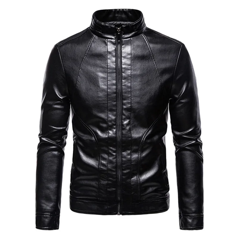 

2023 Autumn and Winter New Trendy Stand Collar Motorcycle Leather Jacket Youth Handsome Jacket PU Leather Jacket Men's Clothing