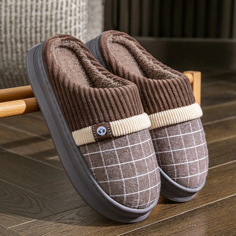 

Large Size 50 51 Men Slippers Winter Slipper Home Slippers Soft Women Slides Couples Warm Shoes Non-Slip Thick Sole Furry Flats