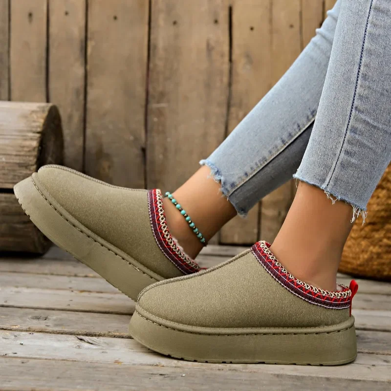 2024 New Women\'s Wool Slippers Warm Platform Wool Low-top Snow Boots Slippers Women\'s Outdoor Anti-Slip Boots Shoes for Women