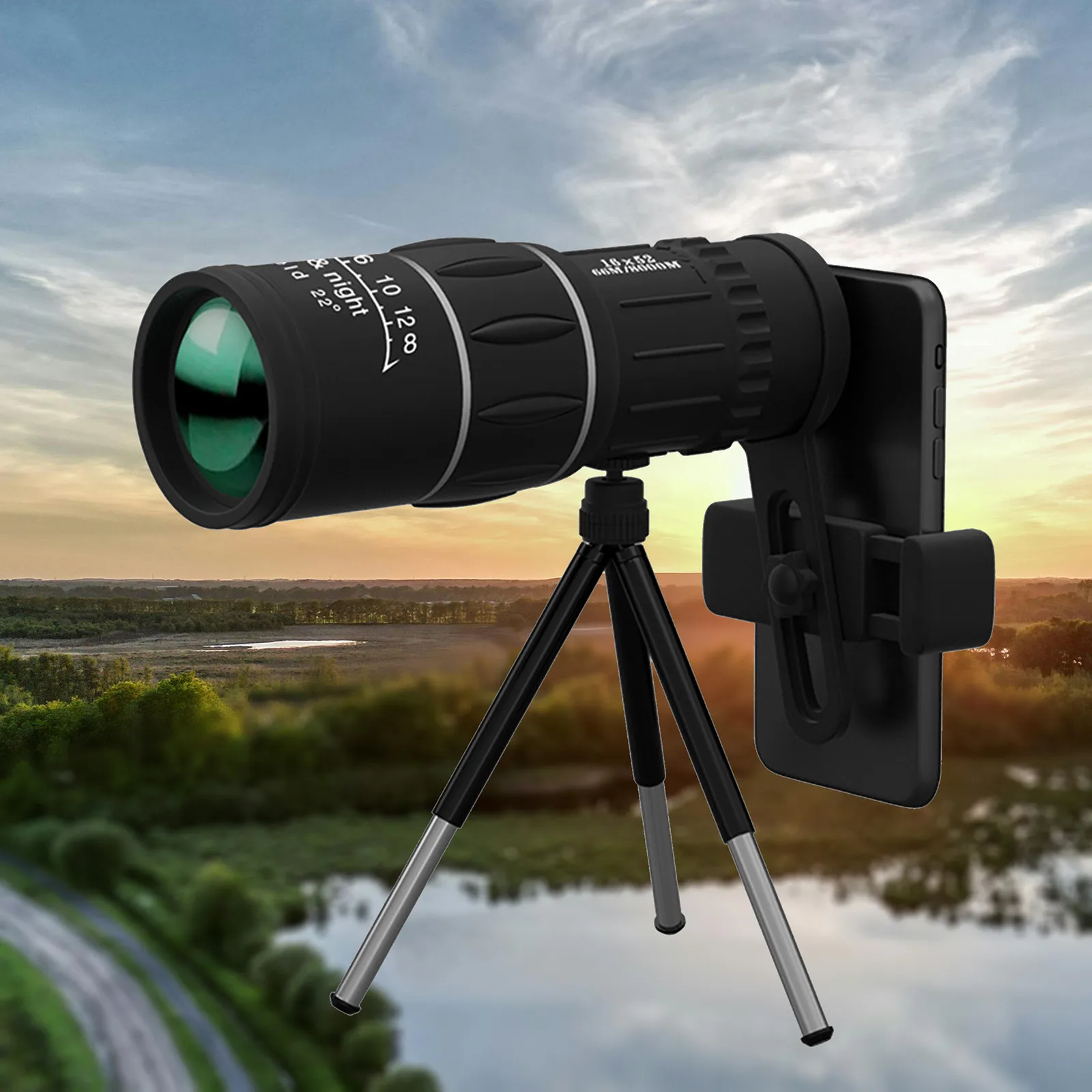 Portable Optical Zoom Field Glasses With Clear Field Of View 8X Monoculars With Small Tripod And Mobile Phone Clamp Camping