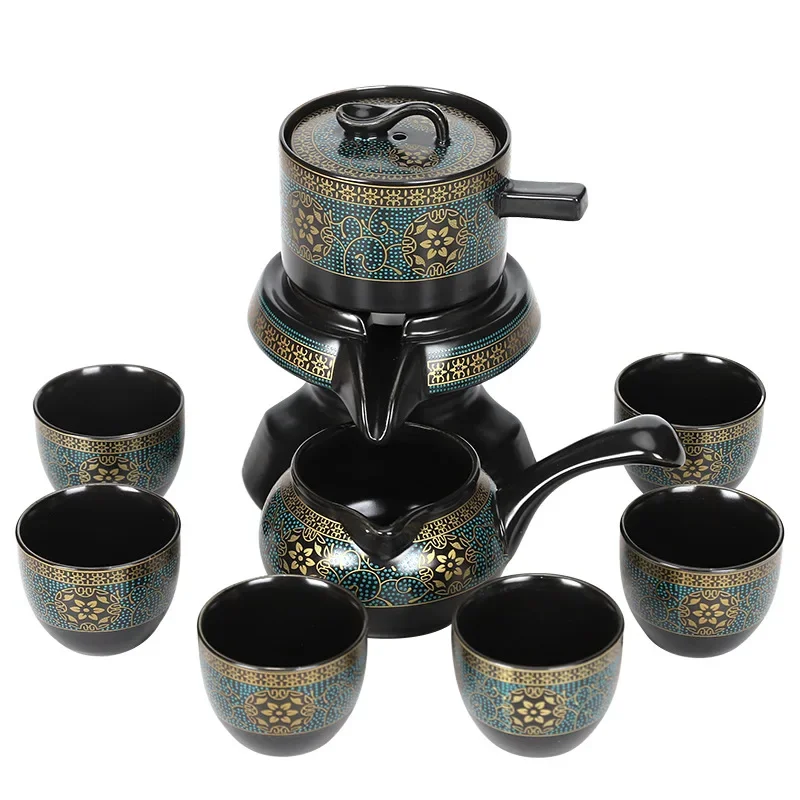 Household Tea Set Creative Living Room Semi-automatic Rotating Kungfu Tea Set Water for Tea Making Ceramic Teacup Business Gifts