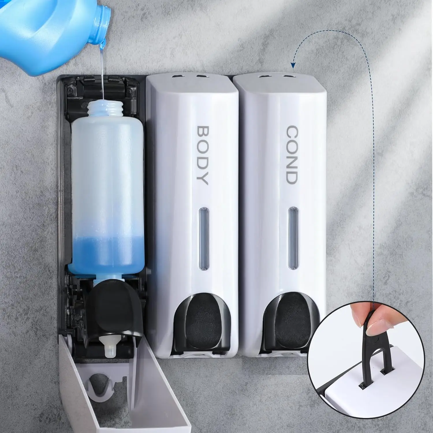 Dispensador de jabón automático para baño, juego de dispensador de champú y acondicionador montado en la pared, acondicionador, lavado corporal