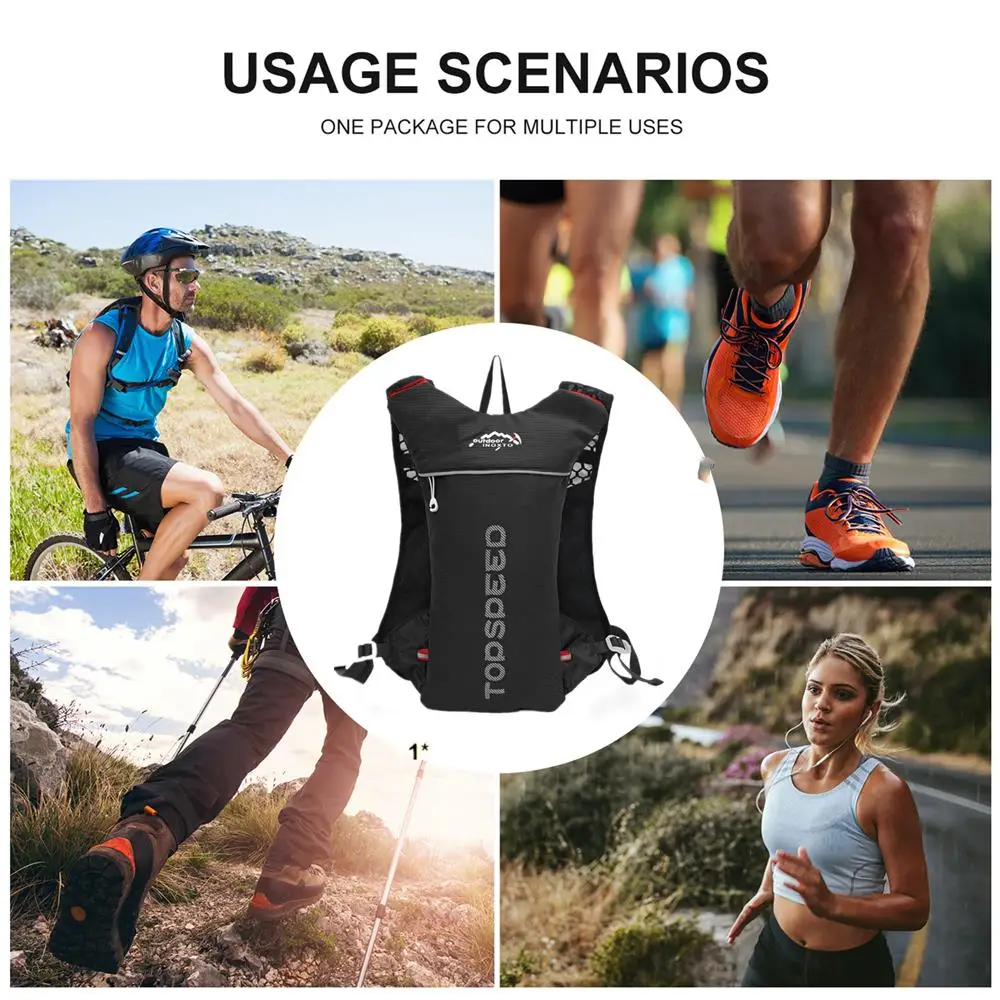 Trail Running-5L Ultralight backpack, hydration jogging vest, Marathon, bicycle, water bottle 250ml