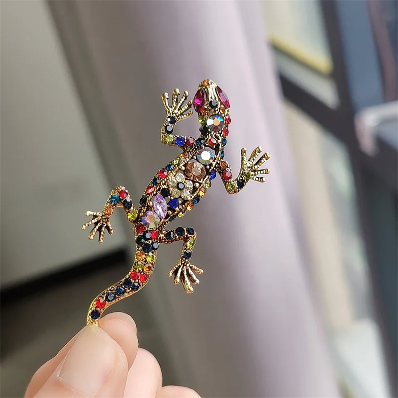 2Pcs 6.5*3cm New animal lizard gecko lizard brooch chest flower full diamond alloy men's/women's clothing accessories X030