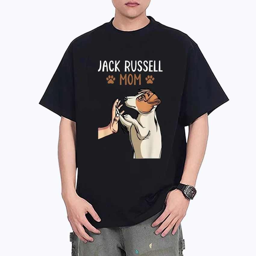 

Jack Russell Terrier Mom Cute Kawaii Dog Pattern Tee shirt Crew Neck Men Women 100% Cotton short sleeve t-shirts Unisex clothing
