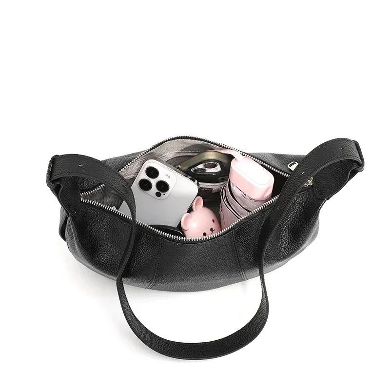 100% Echtes Leder Schultertasche für Damen Große Kapazität Halbmond-Form Designer Kuhledertasche für Pendler Shopper-Tasche – Detail 36