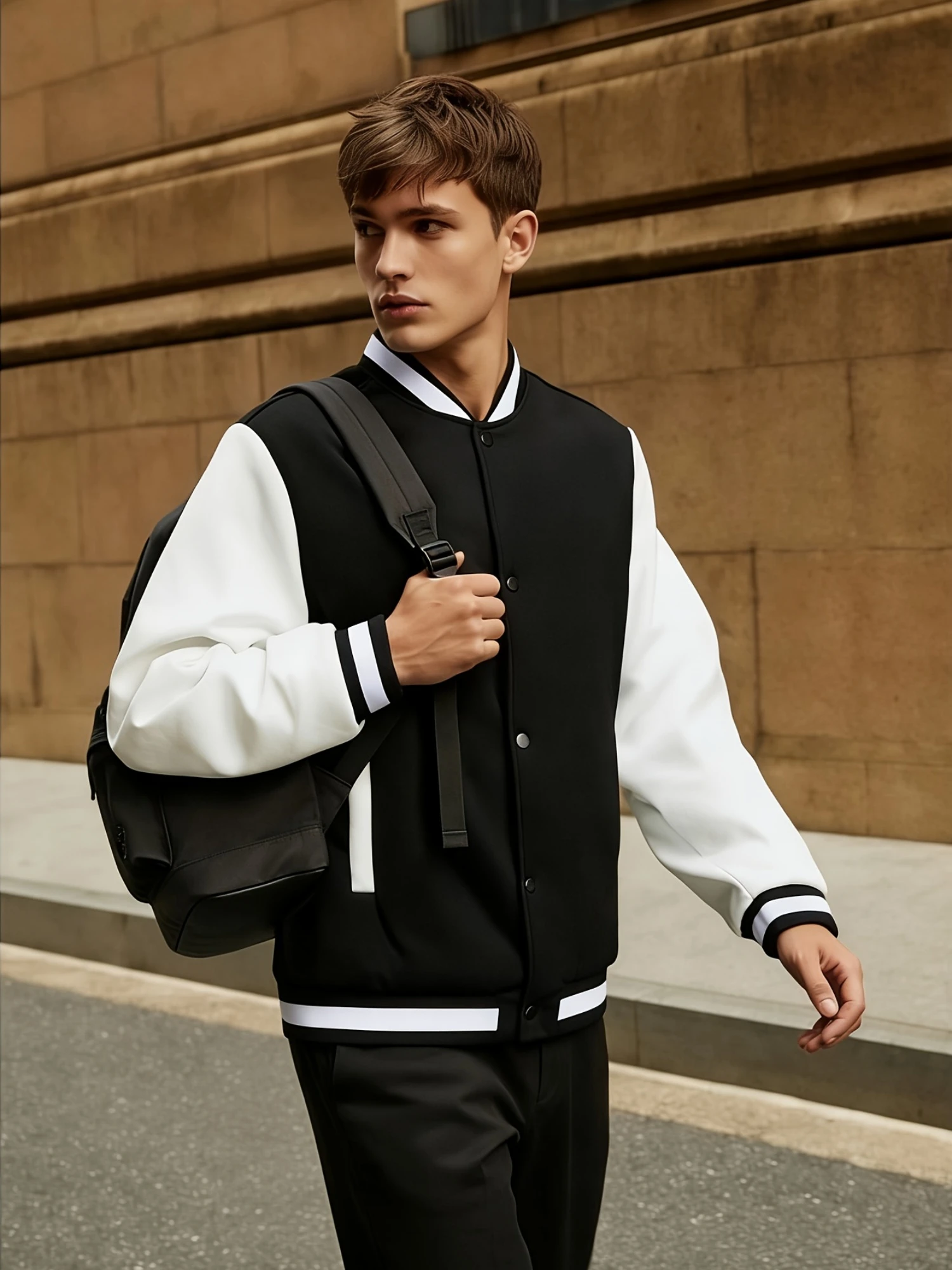 Classic Campus Style Men'S Casual Campus Fashion Youthful Bright Fashion Zipper Pocket Baseball Jacket