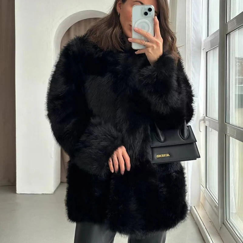 Fluffy Furry Solid Fake Fur Women Jacket Winter Thick Warm Long Shaggy Loose Faux Fur Coat Girls Club Party Streetwear Overcoats