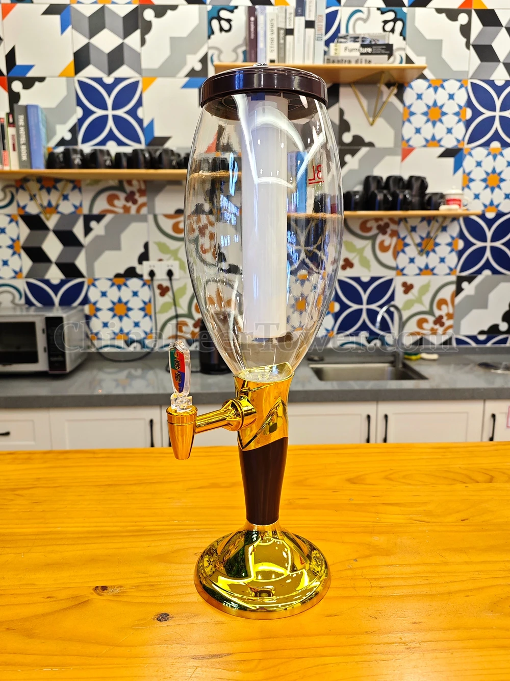 Beer Tower Dispenser with LED Ice Tube, Silver and Gold, Fit for Club Bar, Men Gift, 1.5 Liters, 3 Liters