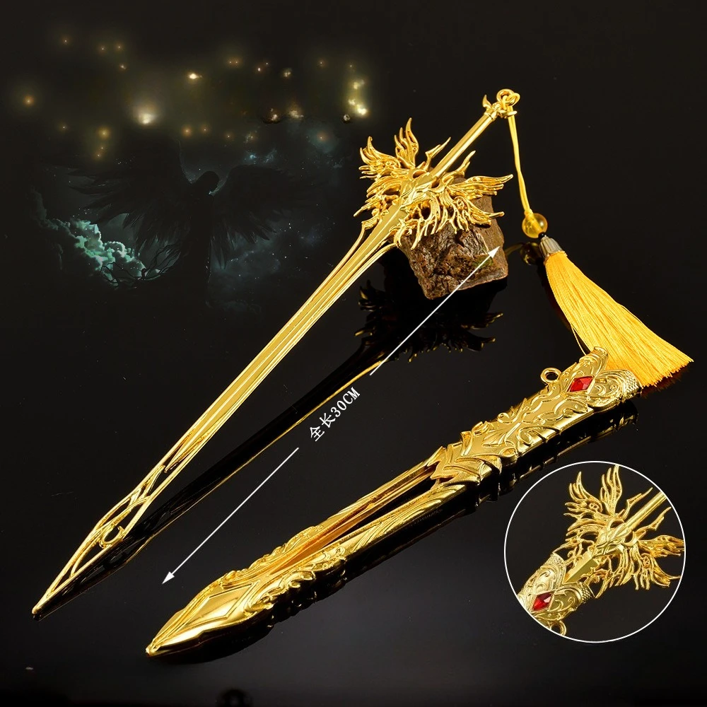 30cm Douluo Continent Qianrenxue espada de Ángel con llavero de funda Anime periférico Tridente versión mejorada arma modelo llavero