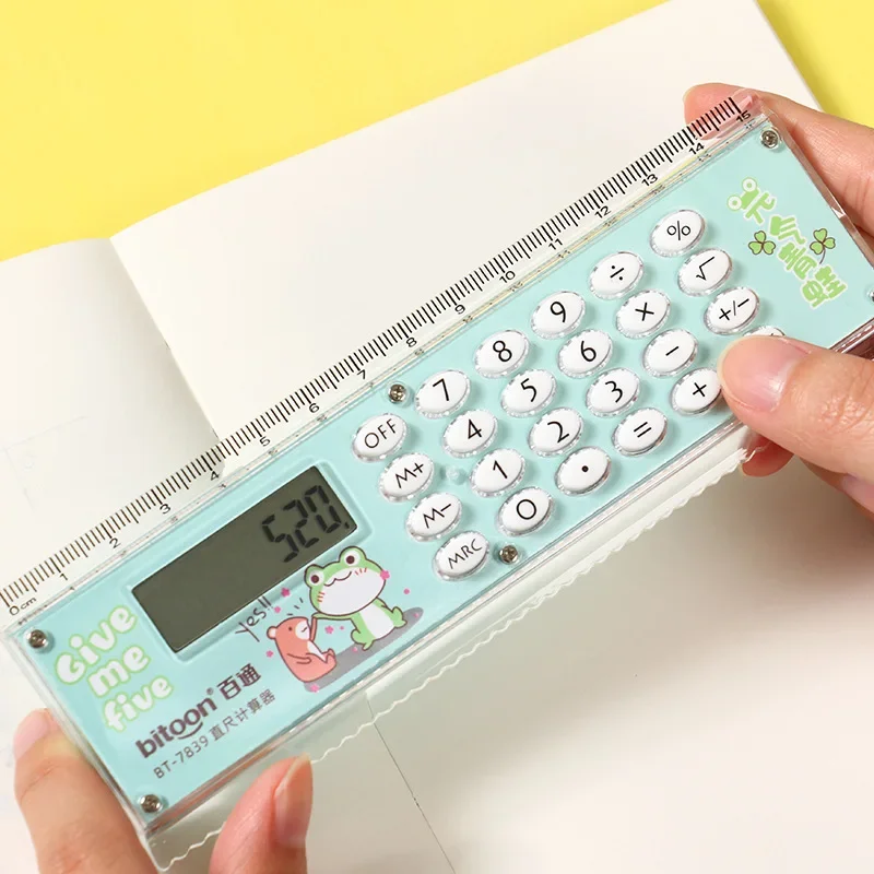 Kawaii Cartoon Mini Ruler Calculator Multifunction 15cm Ruler with Calculator Students Stationery Office School Supplies