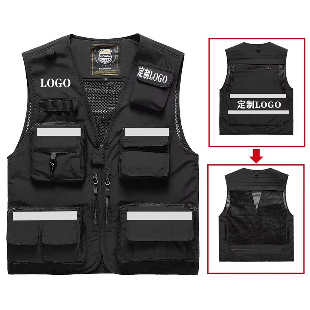 S-7XL Multi Pocket Work Vest for Men Women Volunteer Working Uniforms Logo Printing Fishing Photography Workwear Vest