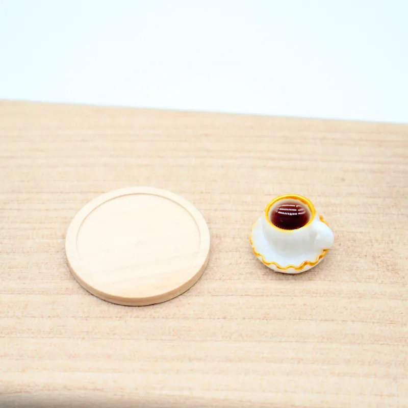 Dollhouse Coffee Cup Wooden Cafe Tray Miniature Food Drink Living Room Kitchen Scene Model  Decoration Vintage Home Decor Crafts