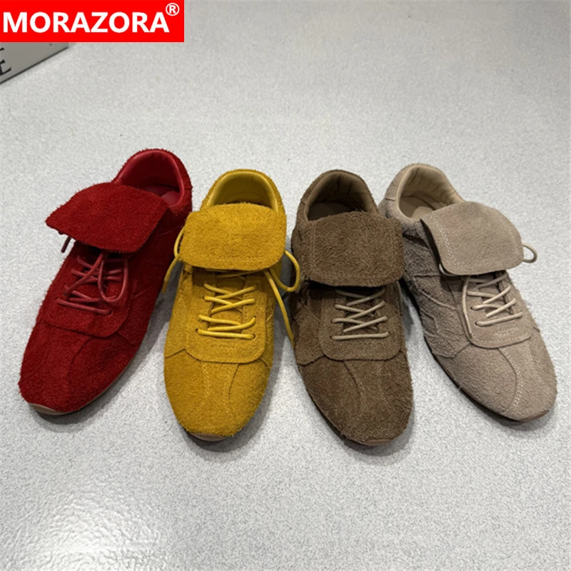 

MORAZORA, 4 цвета, модные женские замшевые кроссовки на шнуровке, весенне-осенние туфли на плоской подошве, однотонная женская повседневная обувь