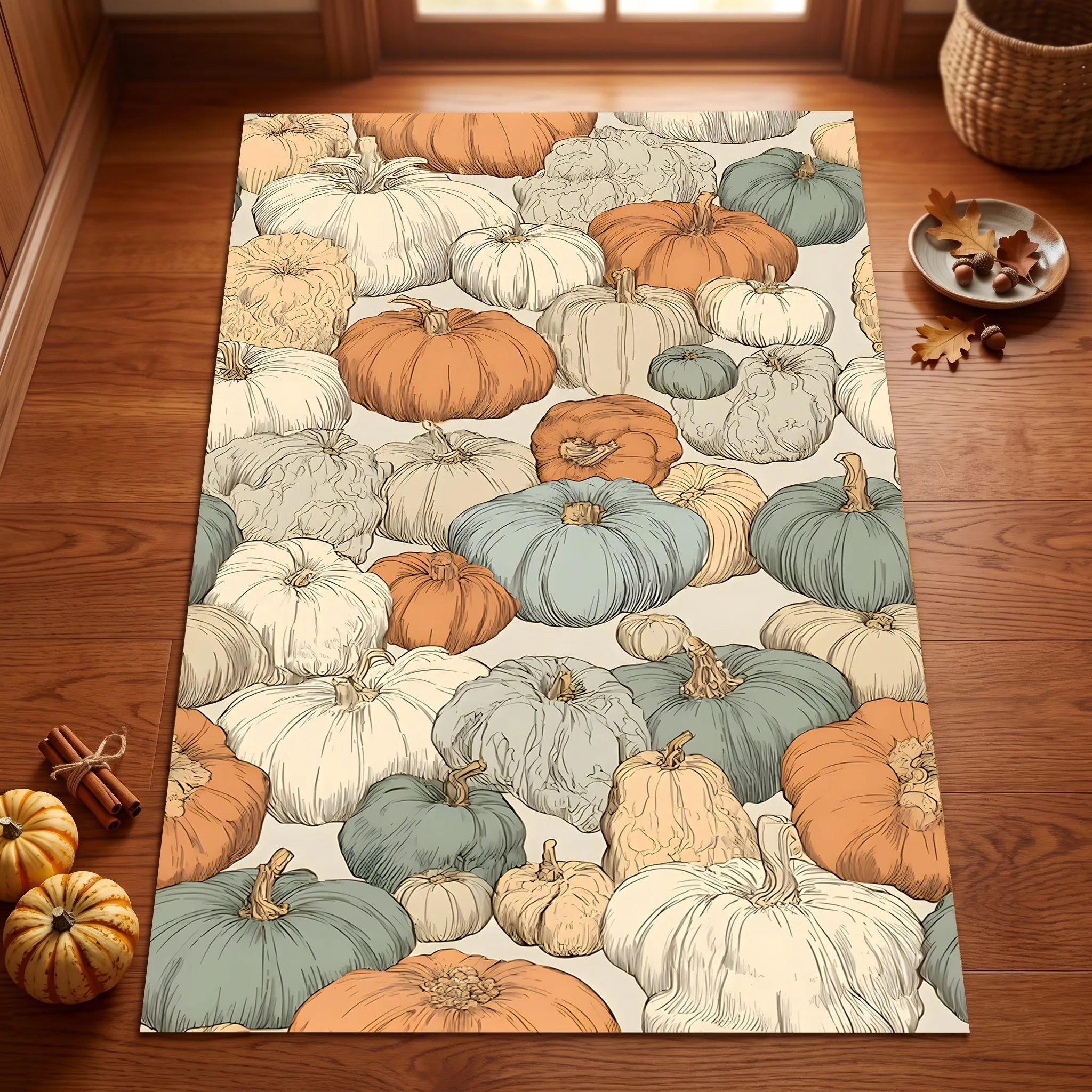 Large Area Rug Morandi Color Pumpkin Print Soft Velvet Living Room Bedroom Home Decor Area Rug