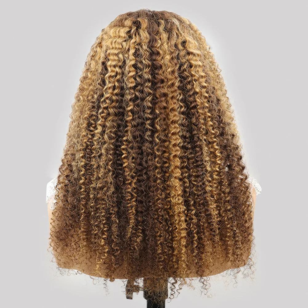 Highlight Real Human Hair Wigs Afro Kinky Curly 13x4 HD Lace Front Wigs Ombre Blonde Deep Wave Lace Frontal Wig With Drawstring
