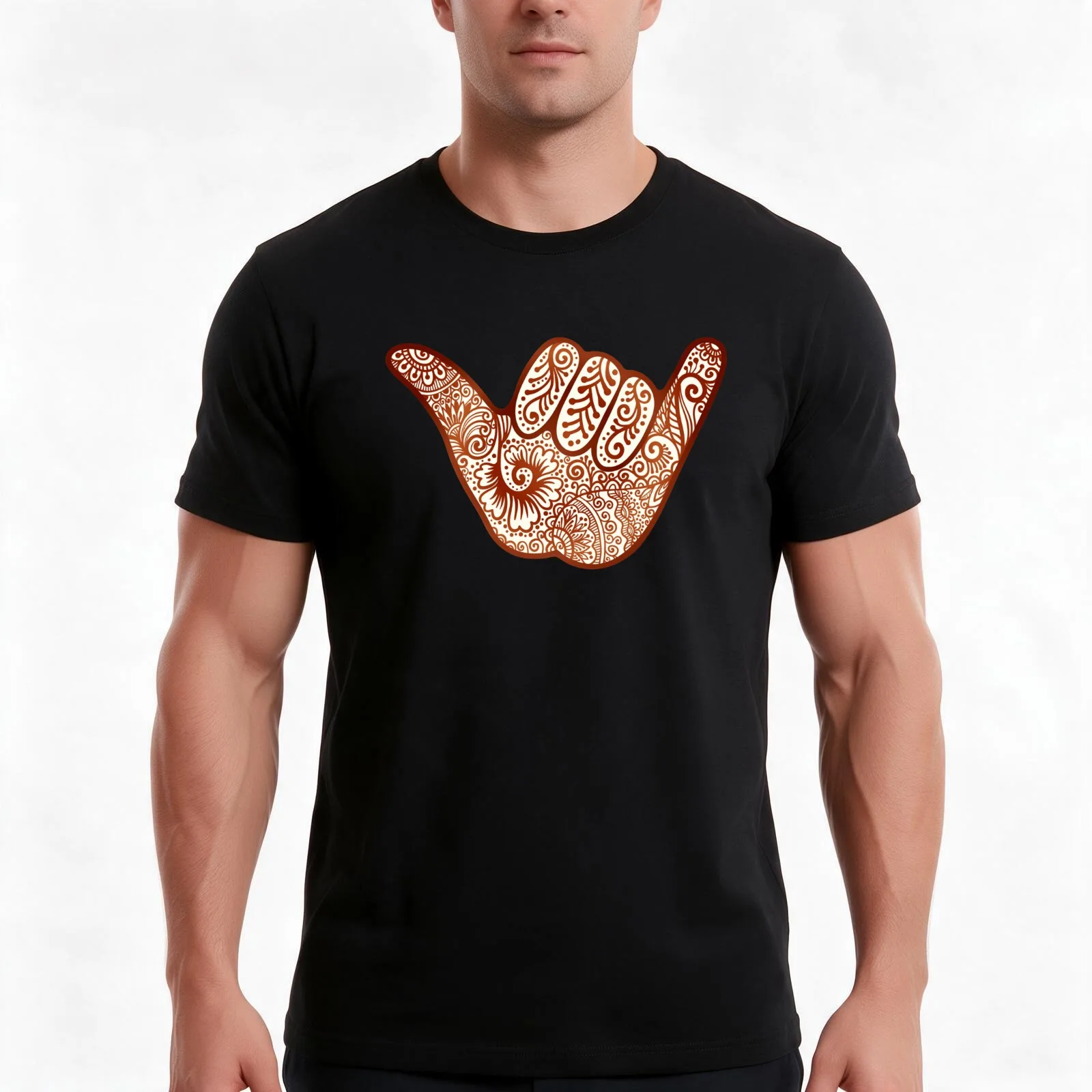 Shaka hand sign T-Shirt, Summer Casual Cotton Tee, Oversized Streetwear Tops, Vintage Graphic Print, Loose Fit Short Sleeve
