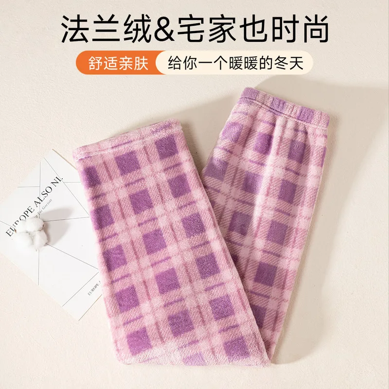 Women's Pink Purple Flannel Pajama Pants Warm Winter Fleece Loose Lounge Sleepwear Bottoms