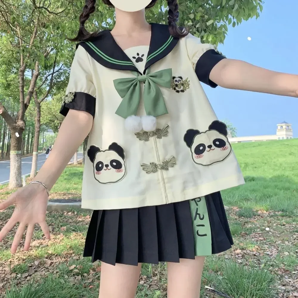 Uniforme Jk japonés y coreano para mujer, traje de marinero de Panda lindo, traje de manga larga y corta para guardería, ropa de juego de rol