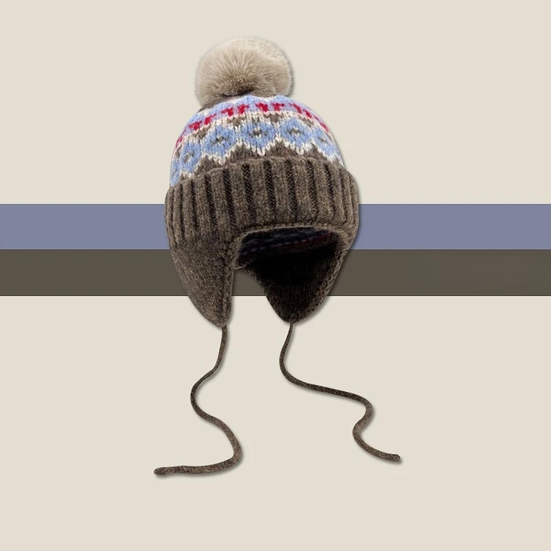 

Jacquard Ball Hat for Women's Autumn and Winter 2025 New Casual Versatile Student Ear Protection Bomber Hat