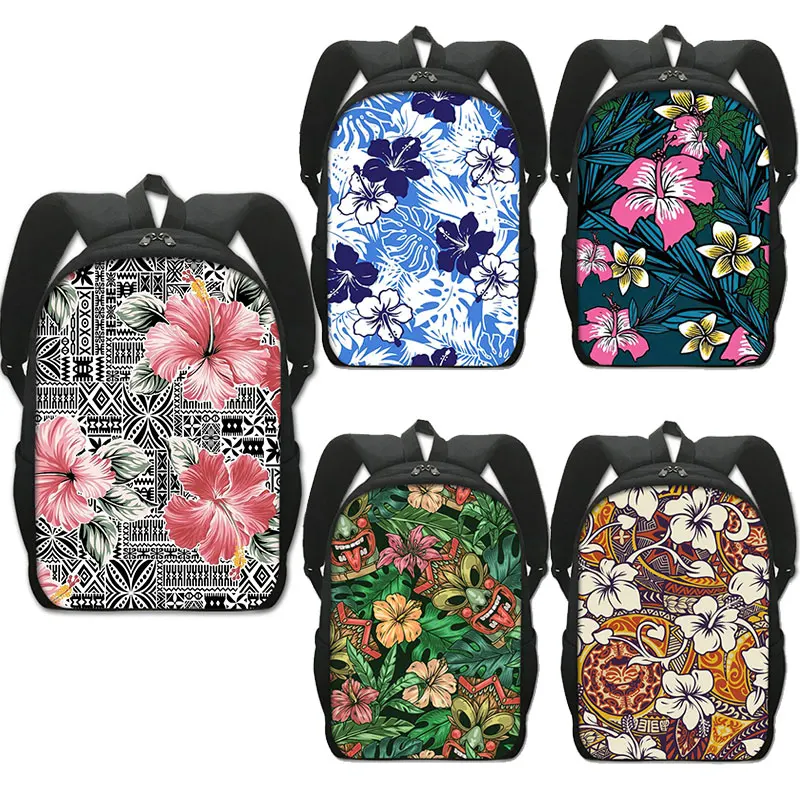 

Polynesian Tribal Hibiscus Flower Print Backpack Women Men School Bags for Teenagers Bookbag Laptop Daypack Rucksacks Gift