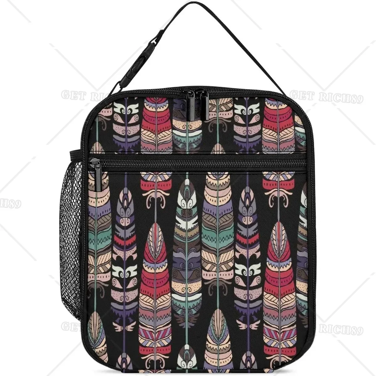 

Bohemian Ethnic Animal Feathers Insulated Lunch Bag for Kids Women Men, Portable Cooler Tote Bag Leakproof Reusable Lunch Box