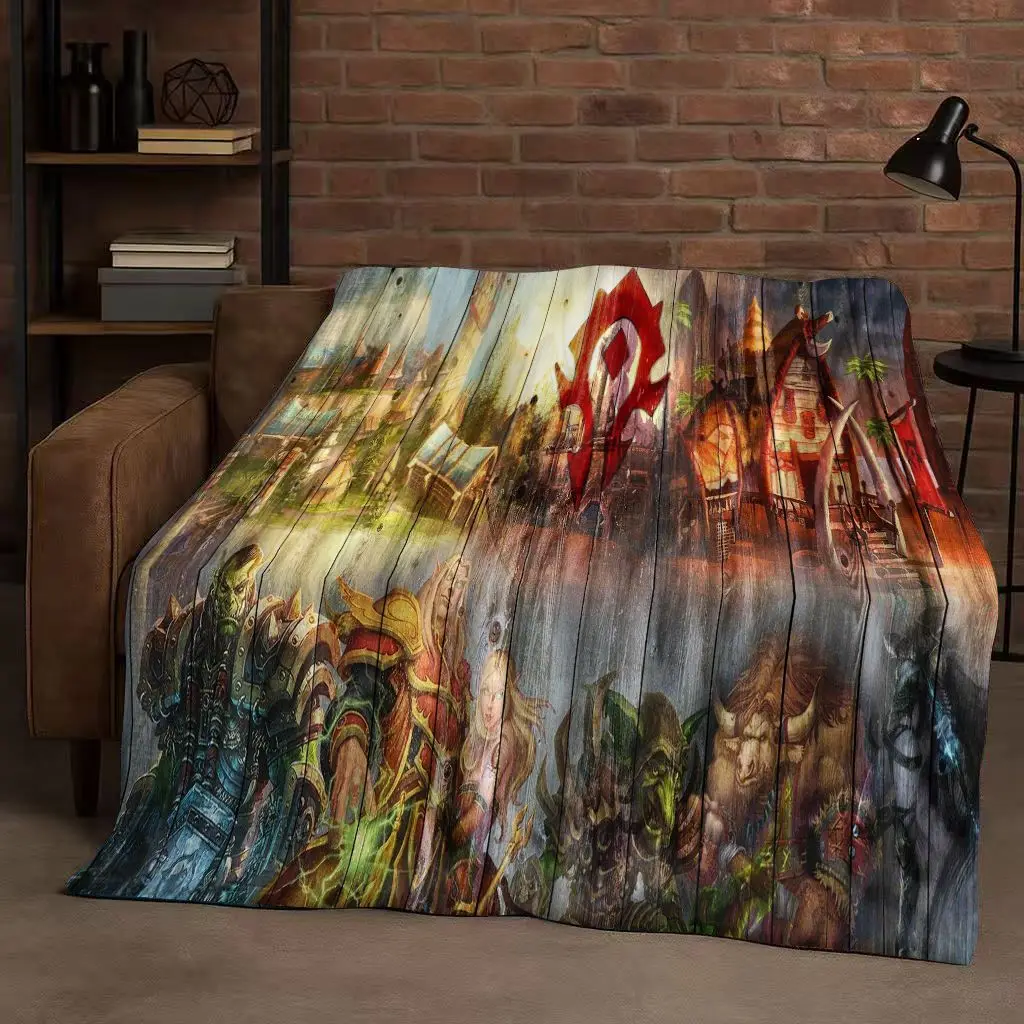 HD WOW World of Warcraft Game Demon Hunter Arthas Cartoon Flannel Blanket,Ultra Soft Plush Throw for Home Bedroom Bed Sofa Cover