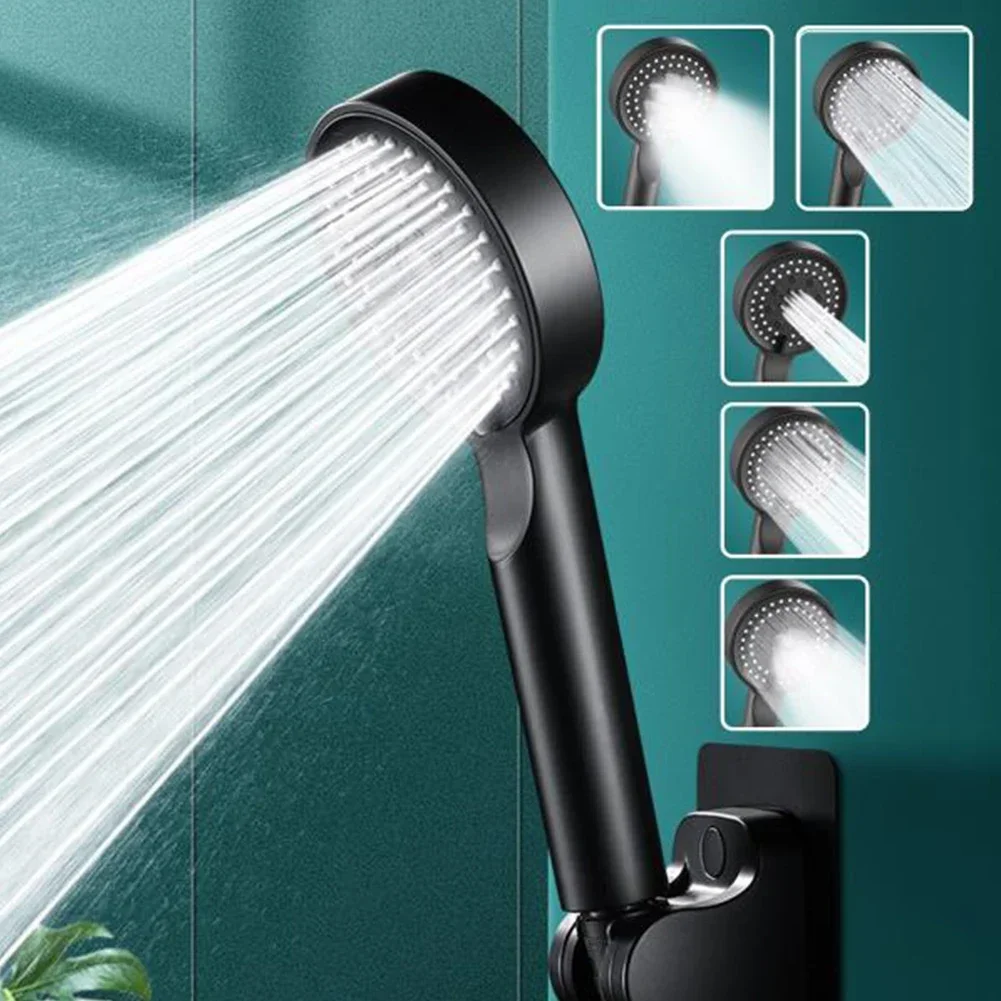 5 Mode Adjustable High Pressure Shower Head Spray Handheld Water Saving Black Spray Sprinkler Pressurization Shower Nozzle New