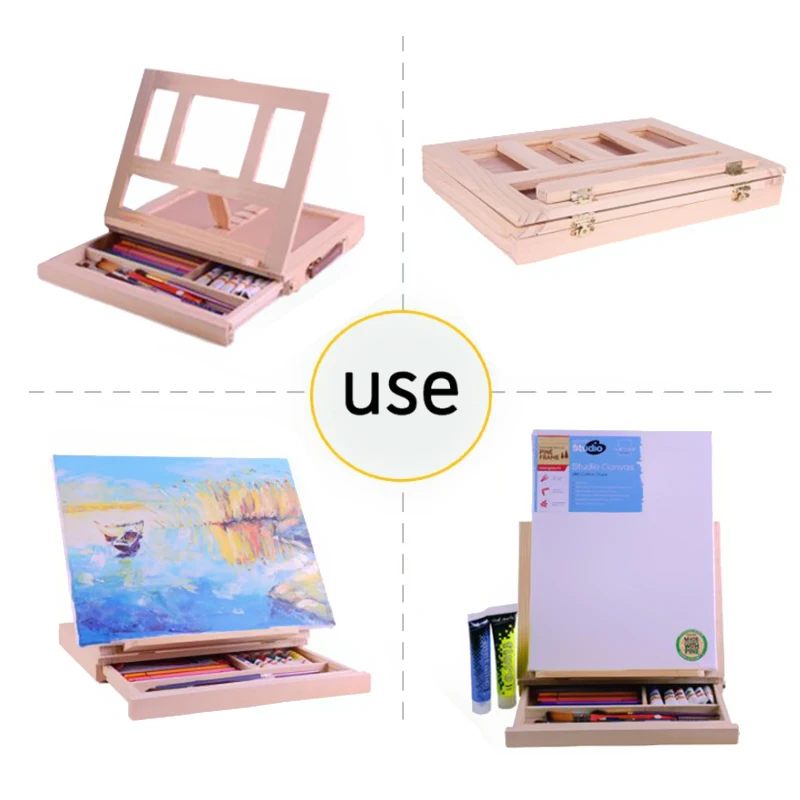 Artist Wooden Easel for Painting with Drawer Table Box Portable Desktop Mesa De Dibujo Suitcase Drawing Hardware Art Supplies