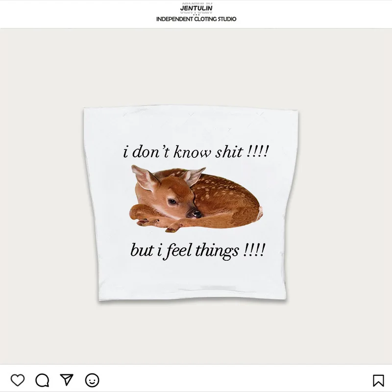 귀여운 작은 사슴 그래픽 프린트 크롭탑 2000년대 Y2K 탱크탑 고딕 슬림 민소매 코케트 베스트 캐주얼 코르셋 에모걸