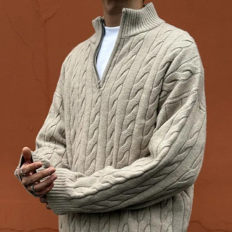 

Elegant Stand Collar Half-Zip Sweater For Men Autumn Winter Knit Inner Layer Base Knitwear Long Sleeve Pullover