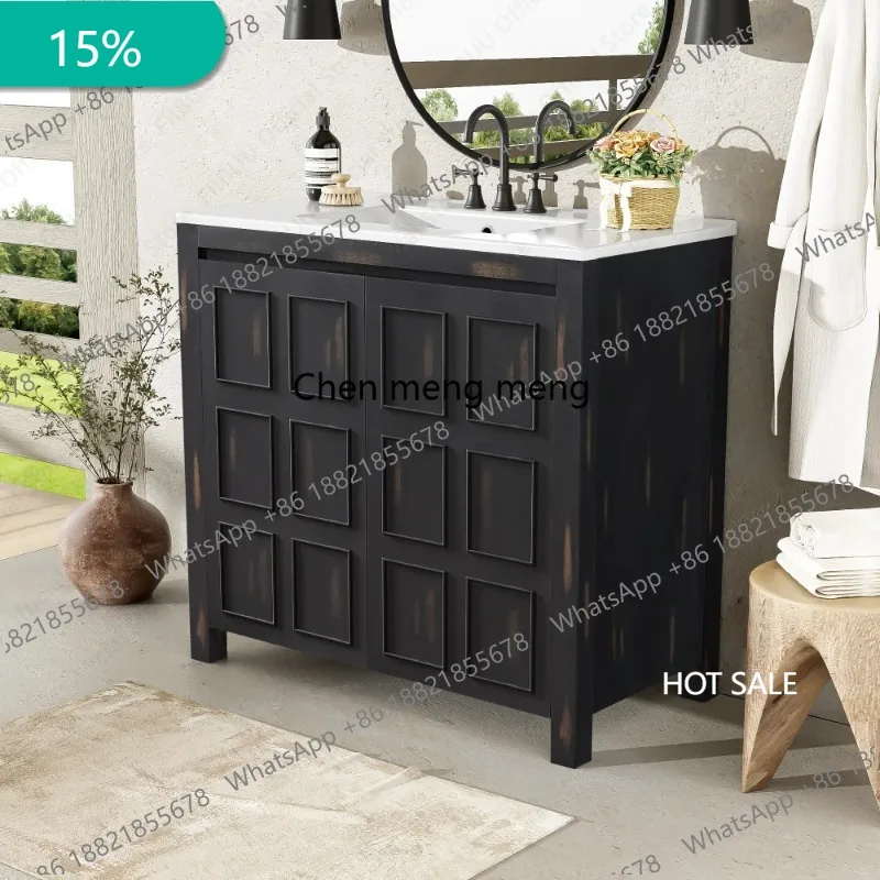 Bathroom Vanity Cabinet 36 Inch Solid Wood Organizer with Ceramic Sink Basin Storage Cabinet Bathroom Vanity Durable Soft-Close