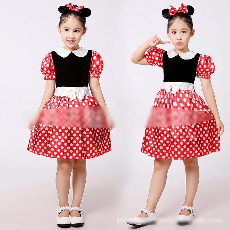 Cute Minnie Dress with Headband for Baby Girls Polka Dot Role Playing Minnie Frock Toddler Casual Above Knee Princess Vestidos