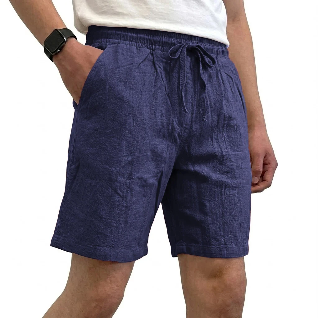 Mens Solid Casual Shorts Breathable Linen Blend Loose Bottoms Lightweight Summer Short Pants for Gym Yoga and Beach Daily Wear