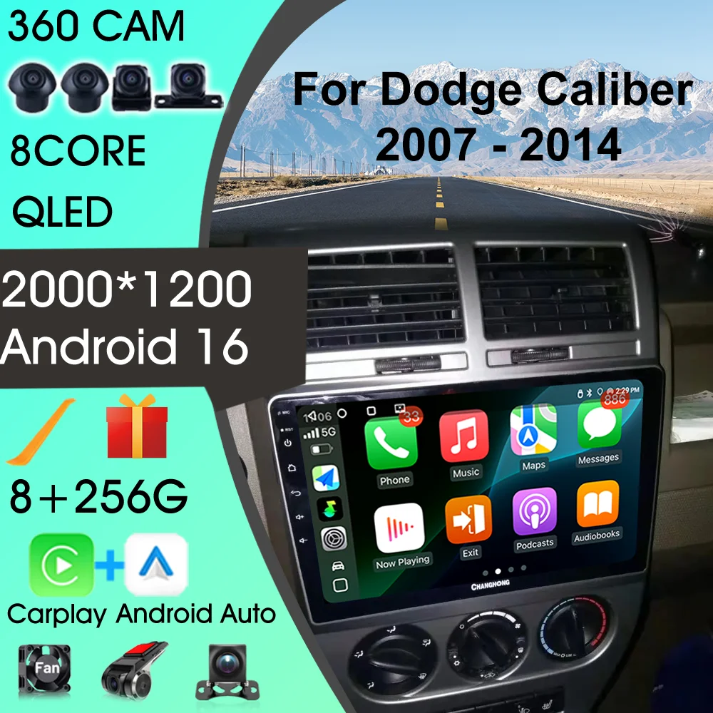 

Android 16 For Dodge Caliber 2007-2010 Autoradio GPS Navigation 4G WIFI BT Car Radio Carplay Auto Car Multimedia Stereo Player