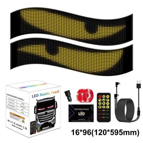 Imagen 1 del producto 1 Juego de pantalla Flexible de ojo del diablo para faros de coche, modos personalizados, patrón de texto en desplazamiento, señales LED de animación para camiones