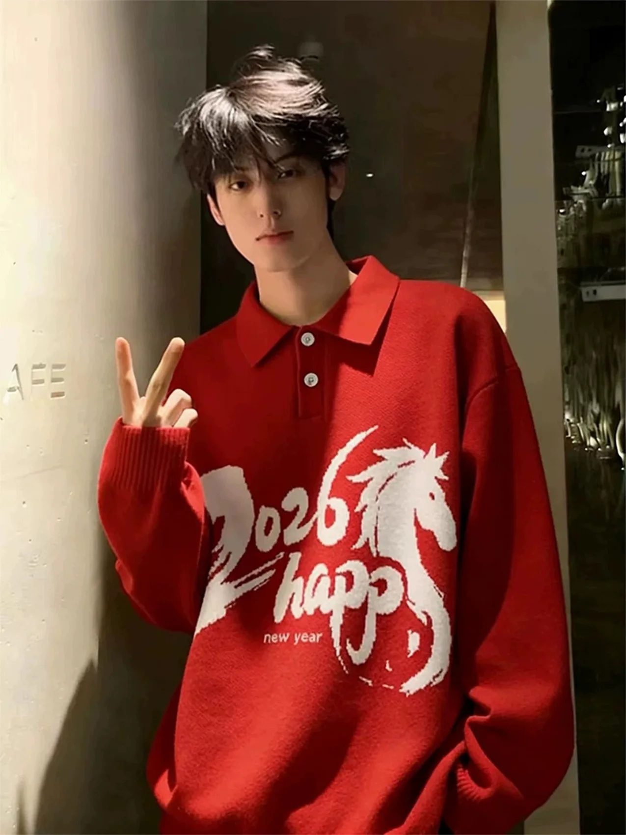 

Красный вязаный свитер для мужчин с вышивкой «Год рождения», роскошный повседневный модный свободный крой, внутренняя рубашка