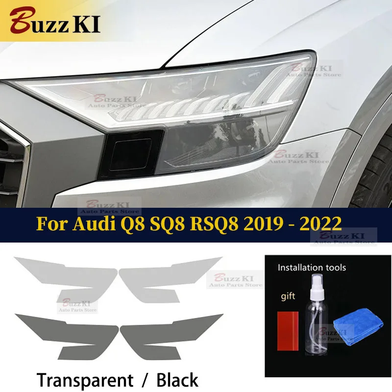 

For Audi Q8 SQ8 RSQ8 2019 2020 2021 2022 2 Pcs Pre Cutting Car Headlight Protective Car Film Smoke Black Transparent TPU Sticker