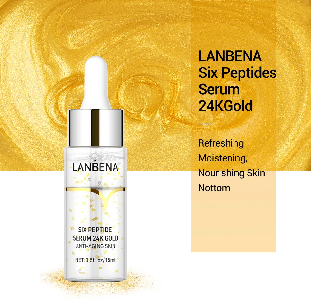 LANBENA-Seis Peptídeos Solução Essência Firming Serum, Manjura, Clareamento, Hidratante, Nutritivo, Ouro 24K