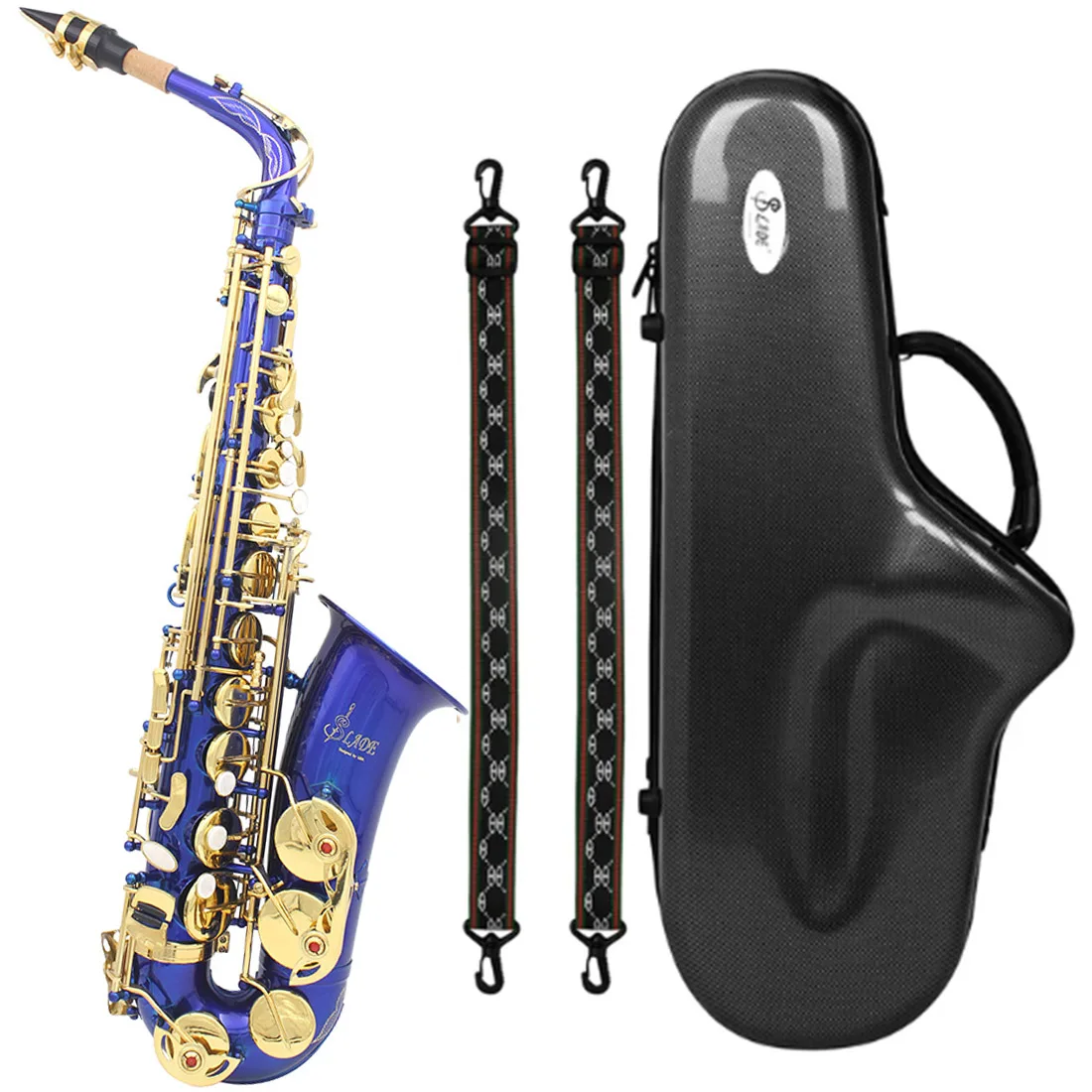 Blue Alto Saxophone E-flat Alto Saxophone Eb Saxophone Brass Material with Strap Cleaning Cloth Bracket Trimmer Accessories