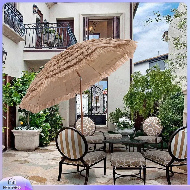 Outdoor Straw Umbrella Fringed Parasol Villa Courtyard Sun Shade Homestay Simulation Thatch Umbrella Garden Patio Beach