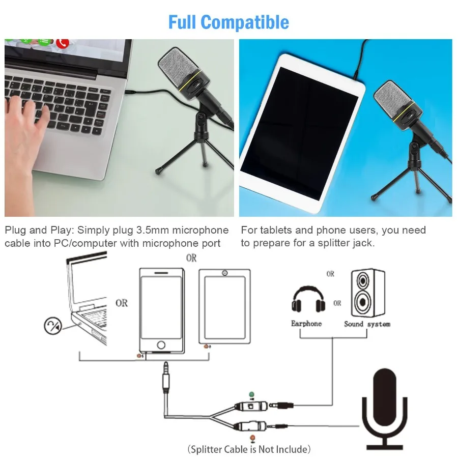 Micrófono de condensador profesional con soporte para trípode Audio Studio Rrding micrófono de escritorio micrófono ible