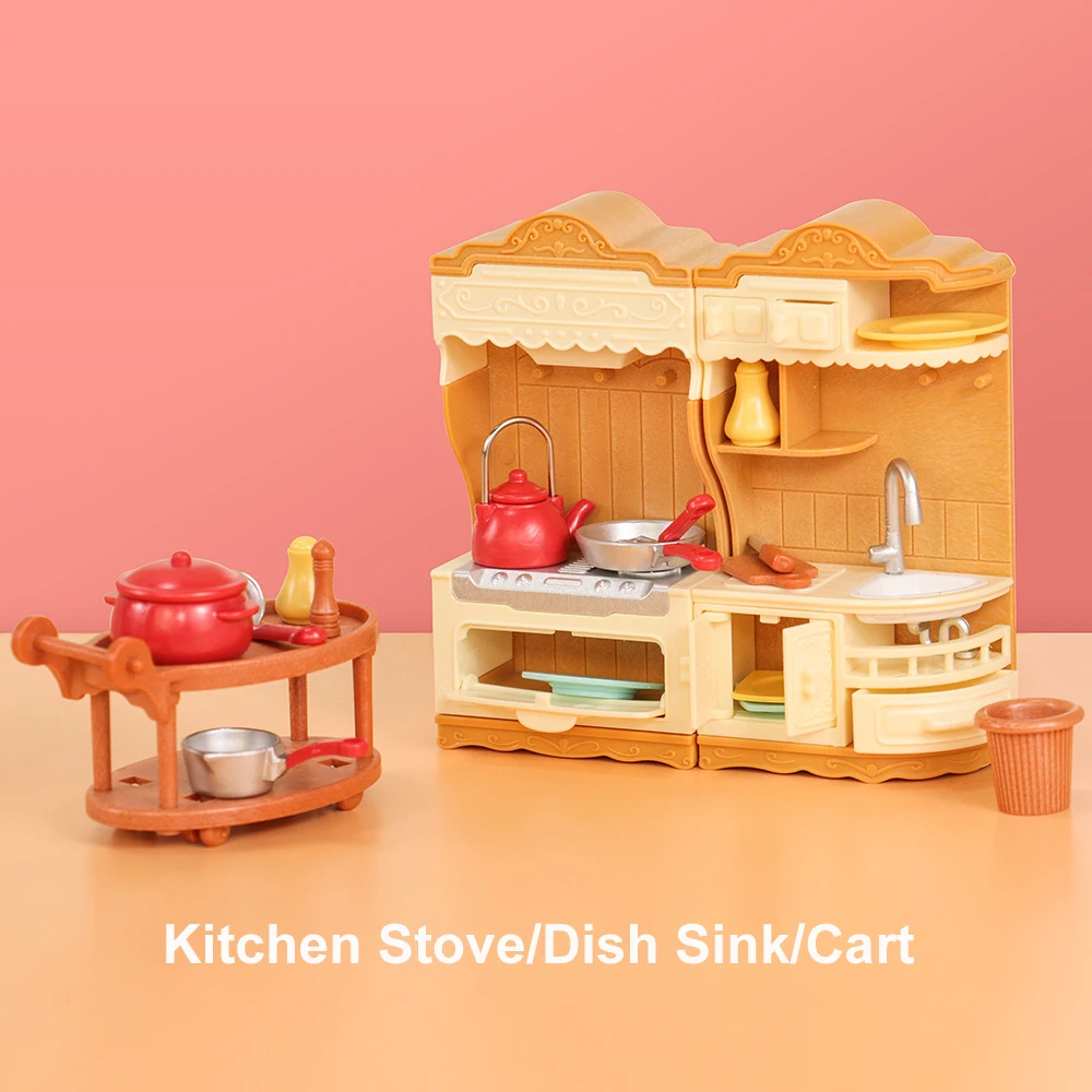 Realistic Doll House Kitchen Toy Set Mini Stove Sink Cabinet For Girls Imaginative Play Birthday Gift