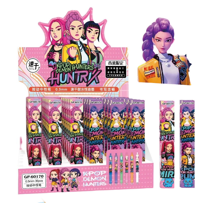 Nuovo KPop Demon Hunters Zoey Rumi Abby Saja Anime merce bidimensionale Blind Box Push Pen Studente Esame Speciale Penna Neutra